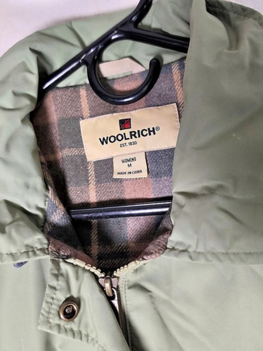 Vintage Woolrich Mountain Parka Jacket Green Plaid Flannel Lined Pockets MEDIUM - Picture 4 of 6